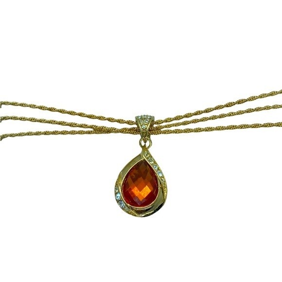 AVON Presidents Recognition Amber Gold-tone Teardrop Necklace 06-07’ - Picture 3 of 4